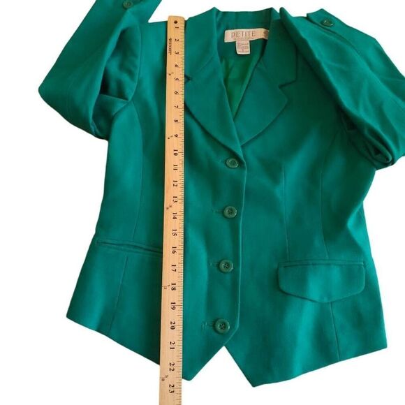 Petite Sophisticate womens Sz 6 teal 100% pure wool blazer jacket - Picture 5 of 7